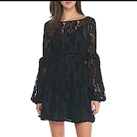 🎉 Host Pick 🎉 NWT Free People Black Lace Long Sleeve Dress - M - Picture 2 of 15